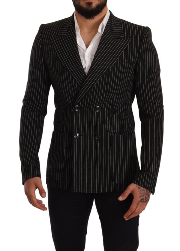 Dolce & gabbana black white striped slim fit coat blazer