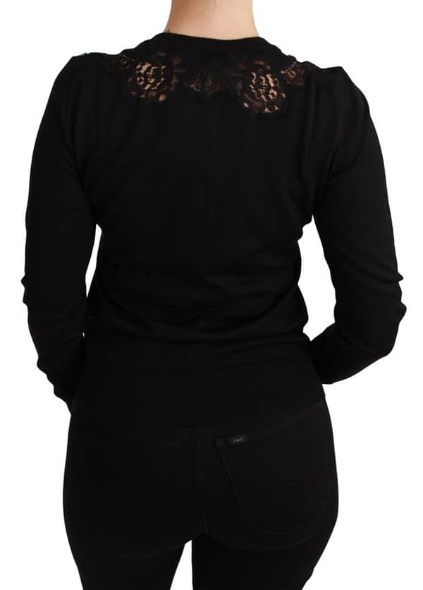 Black cashmere lace cardigan sweater
