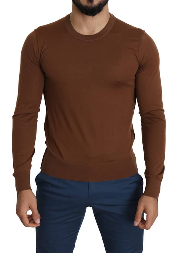 Dolce & gabbana brown 100% cashmere crewneck pullover sweater