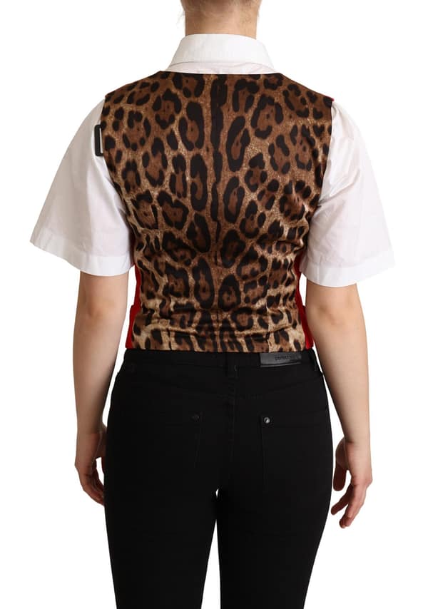 Red brown leopard print waistcoat vest