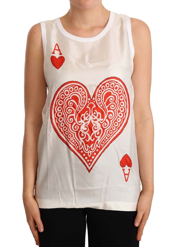 Dolce & gabbana white ace of hearts print sleeveless t-shirt