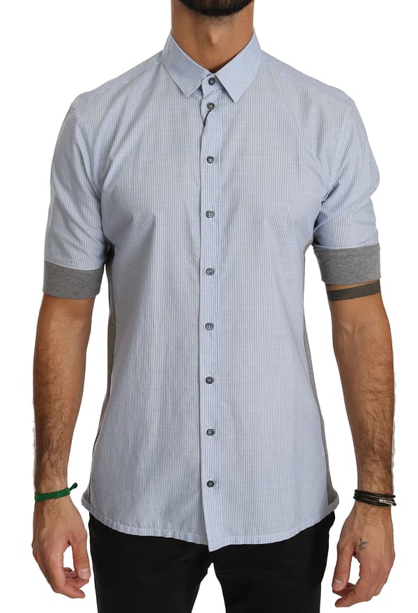 Dolce & gabbana blue white short sleeve cotton shirt
