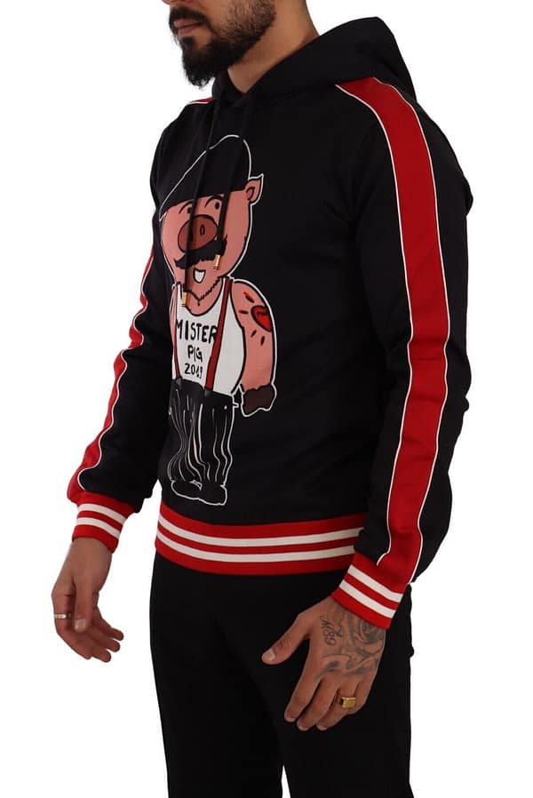 Black year of the pig hooded pullover sweater