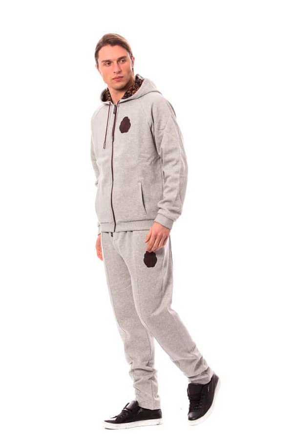 Gray cotton hooded sweatsuit