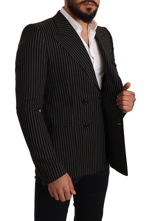 Black white striped slim fit coat blazer