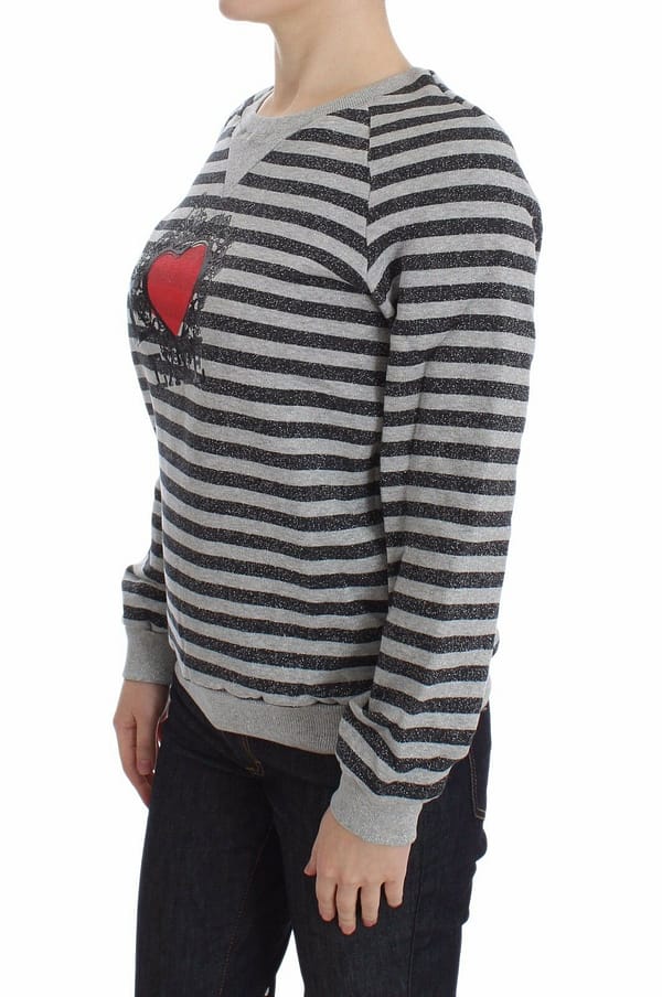 Gray striped cotton crewneck sweater