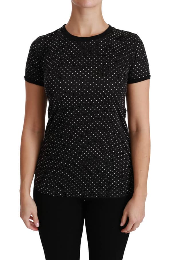 Dolce & gabbana black dotted crewneck cotton top t-shirt