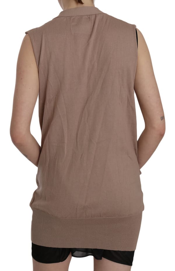 Brown 100% cotton sleeveless cardigan top vest