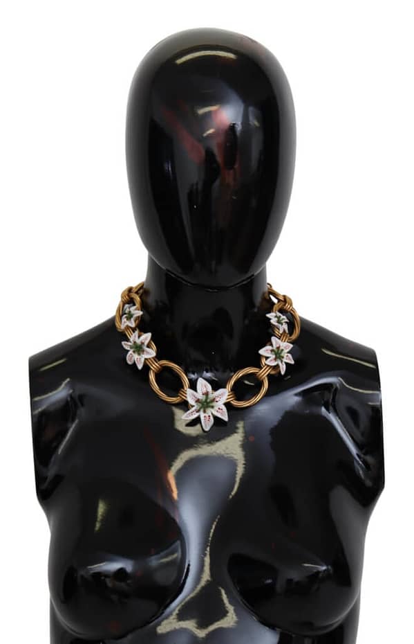 Dolce & gabbana gold chain lilium floral choker statement jewelry necklace