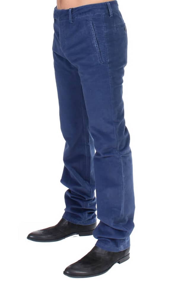 Blue cotton straight fit casual pants