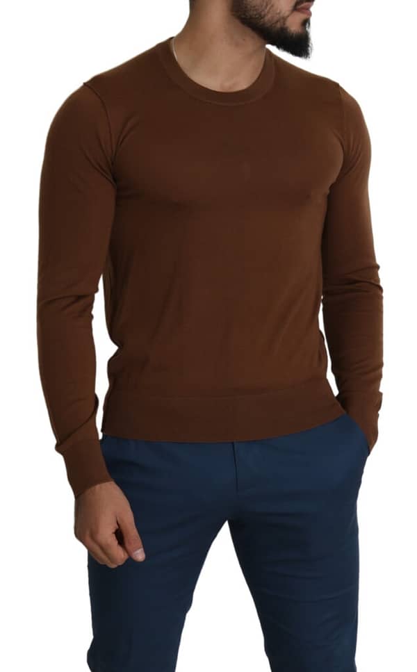 Brown 100% cashmere crewneck pullover sweater