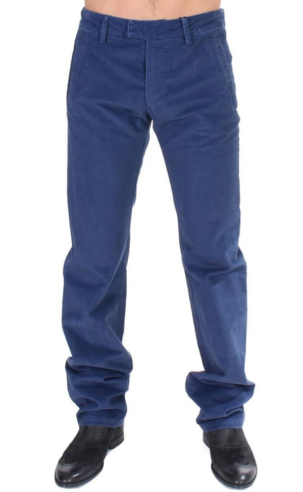 Gf ferre blue cotton straight fit casual pants