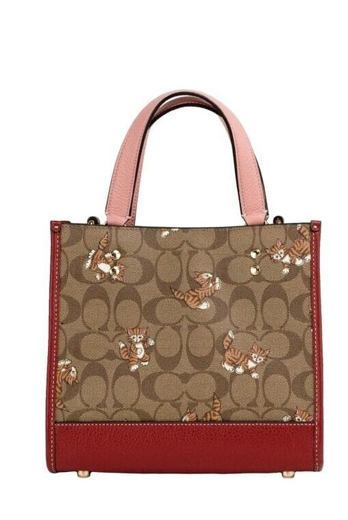 Dempsey 22 small kitten signature coated canvas carryall tote bag brown
