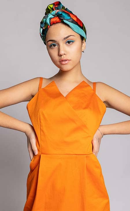Girl bright orange dress