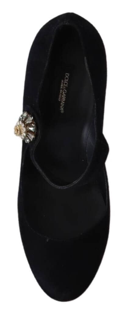 Black suede crystal heels mary jane shoes
