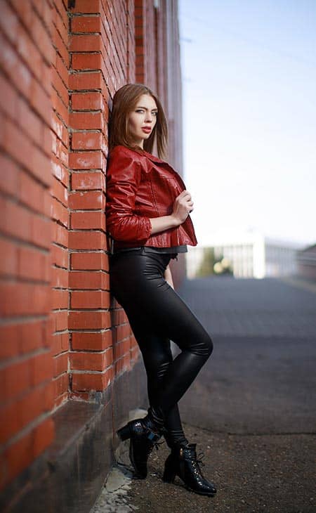 Woman posing leather outfit
