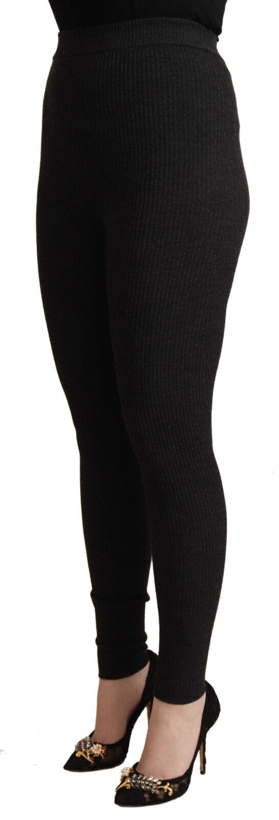 Black virgin wool stretch waist tights pants