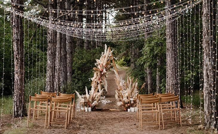 Forest wooden chairs wedding