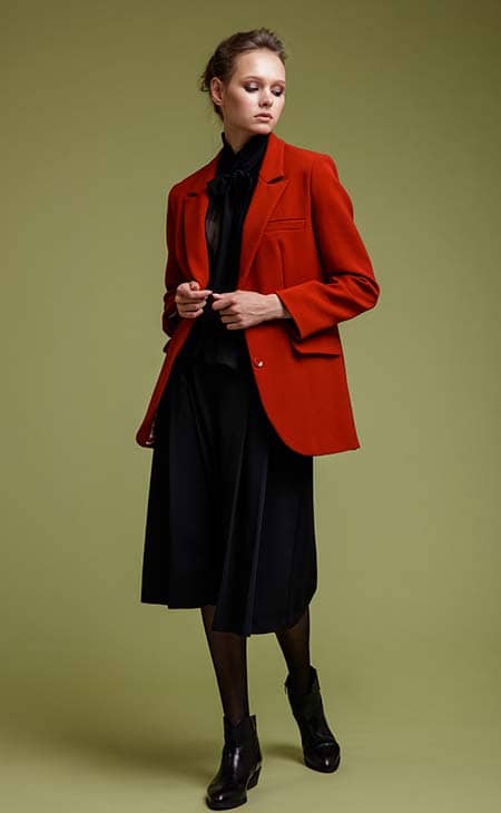 Fashion photo woman red jacket blouse
