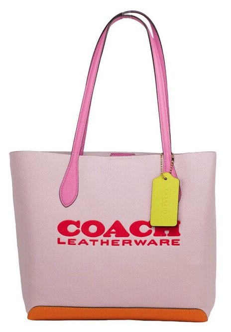 Coach kia medium carnation colorblock pebbled leather tote bag handbag pink