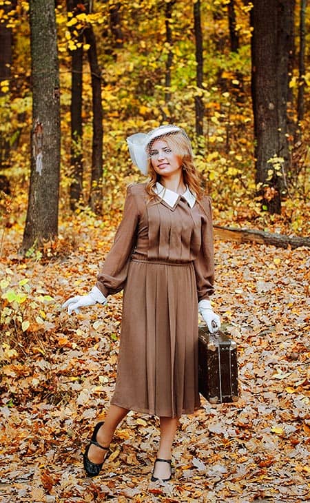 Woman vintage clothes woods autumn