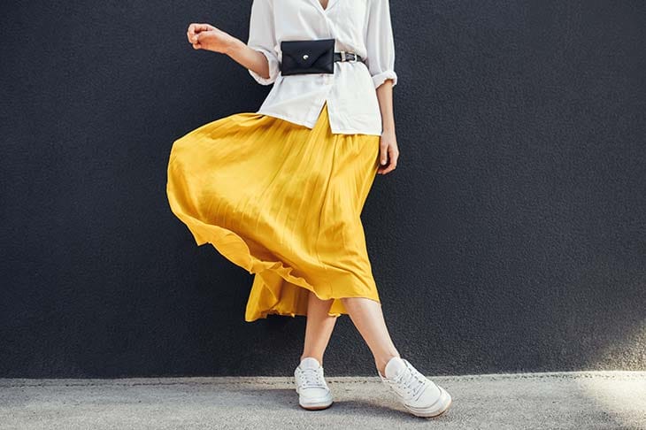 High Waist Skirts for Women Stripe Elastic Drawstring Casual Fashion Midi Skirt 