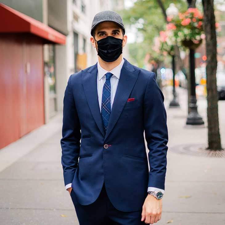Man mask dark blue suit
