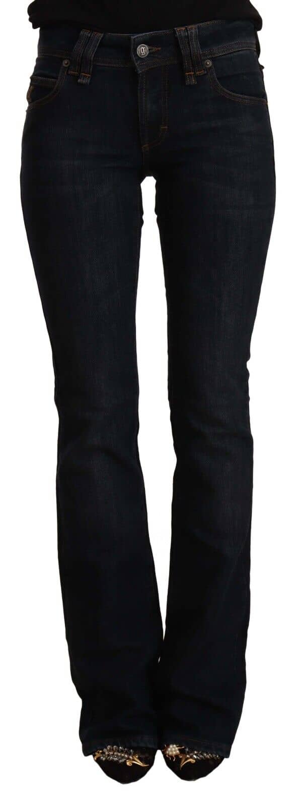 John galliano dark blue mid waist cotton denim boot cut jeans