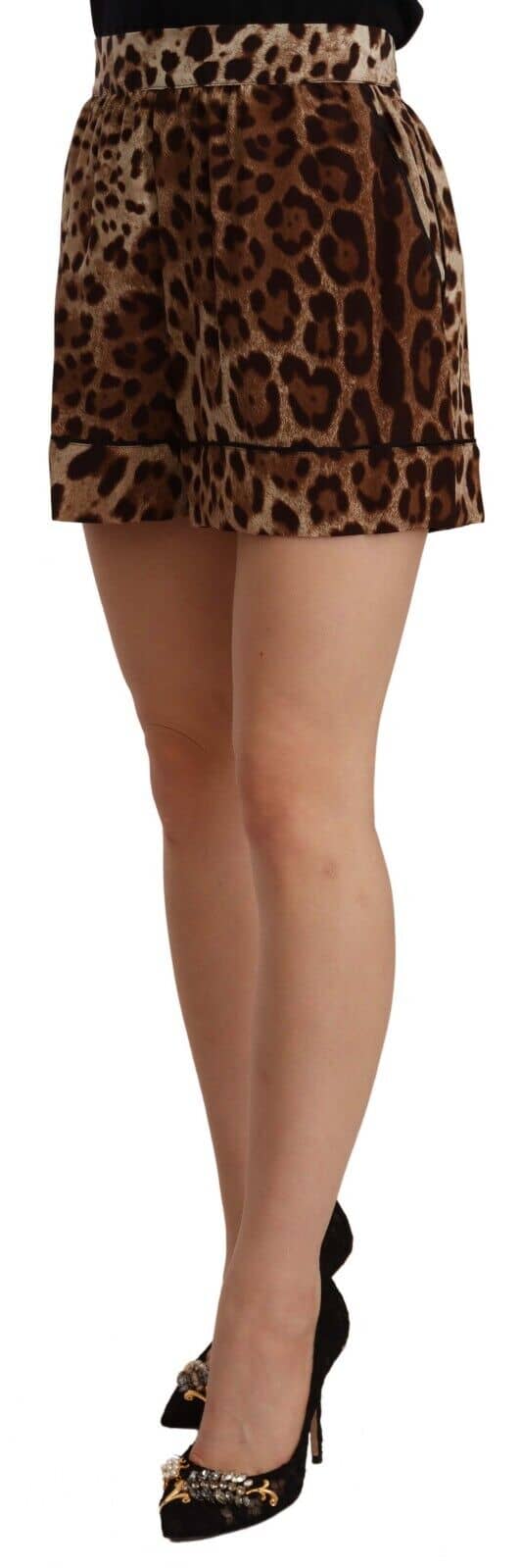 Brown leopard print high waist silk stretch shorts