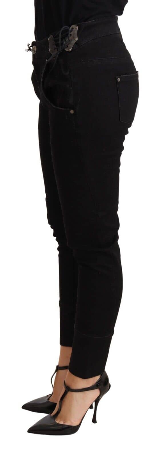 Black low waist skinny slim trouser cotton jeans