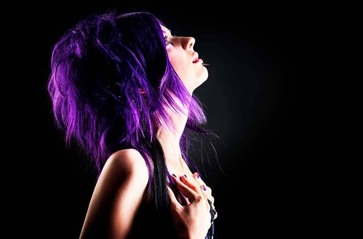 Woman purple hair scene