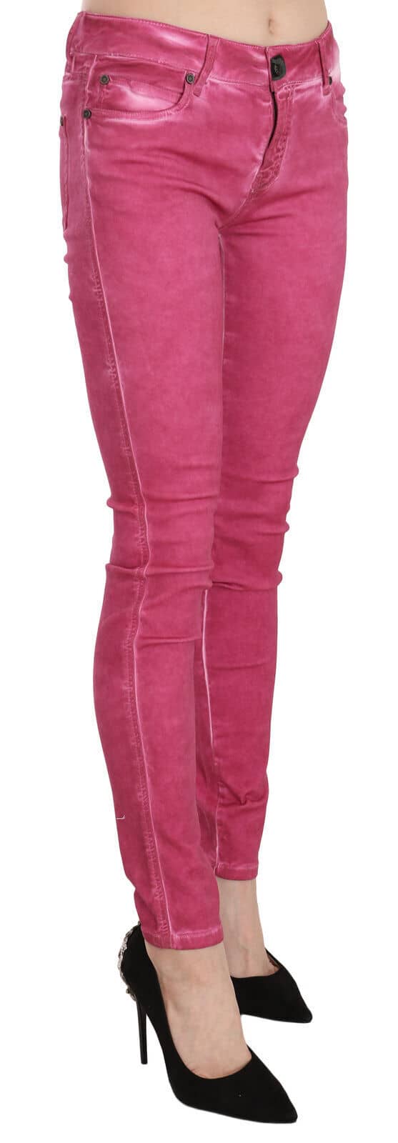 Pink velvet mid waist skinny trouser pants