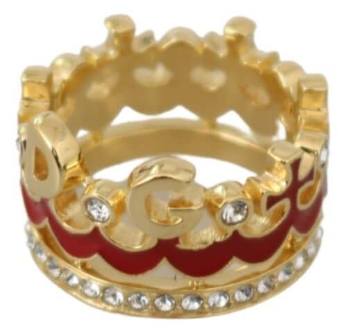 Dolce & gabbana red crown crystal dg gold brass ring