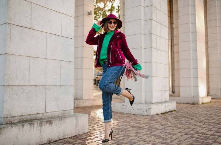 Woman happy street colorful clothes