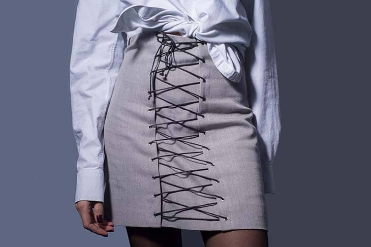 Close up gray skirt decorative lace