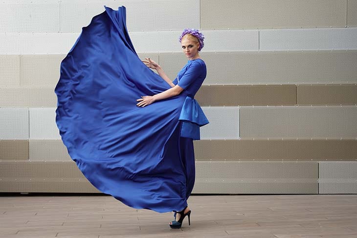 Elegant model woman blue dress