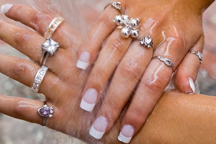Detail washing hands water jewelry