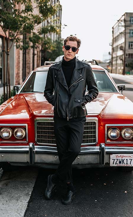 Man-leather-jacket-sunglasses-car